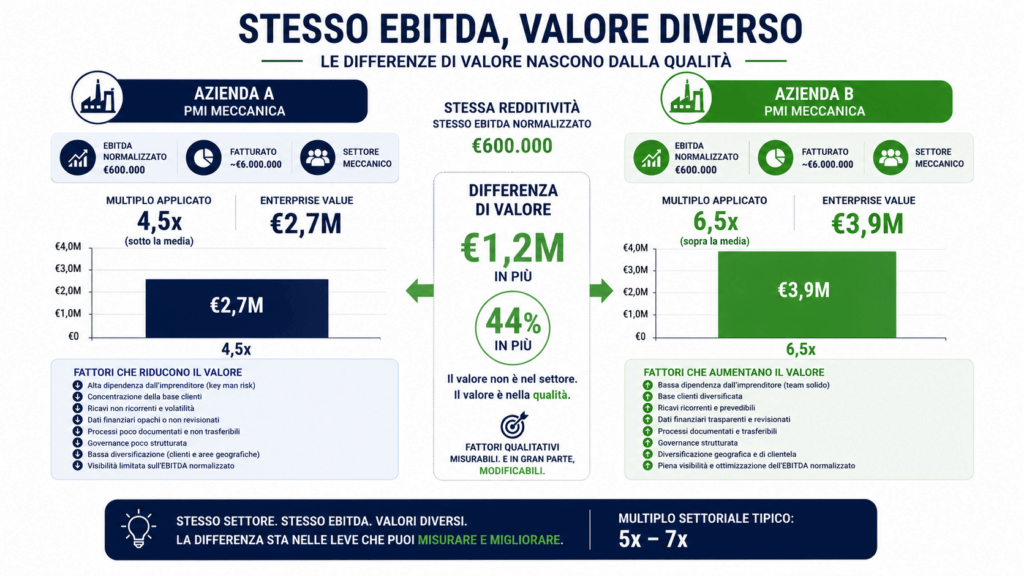 differenza valore aziendale PMI stessa redditività multipli diversi