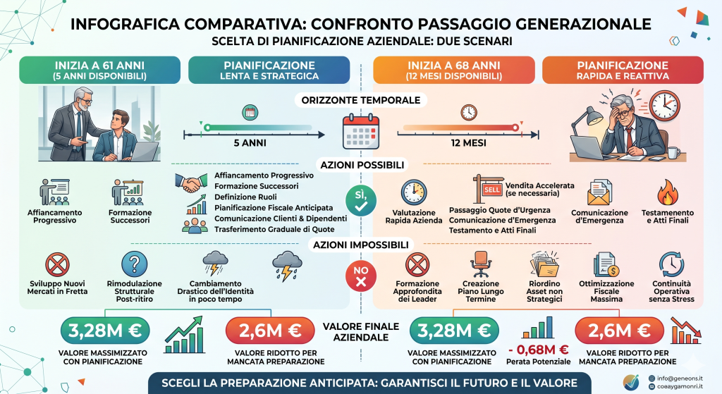 confronto passaggio generazionale PMI avvio precoce vs tardivo valore trasferito