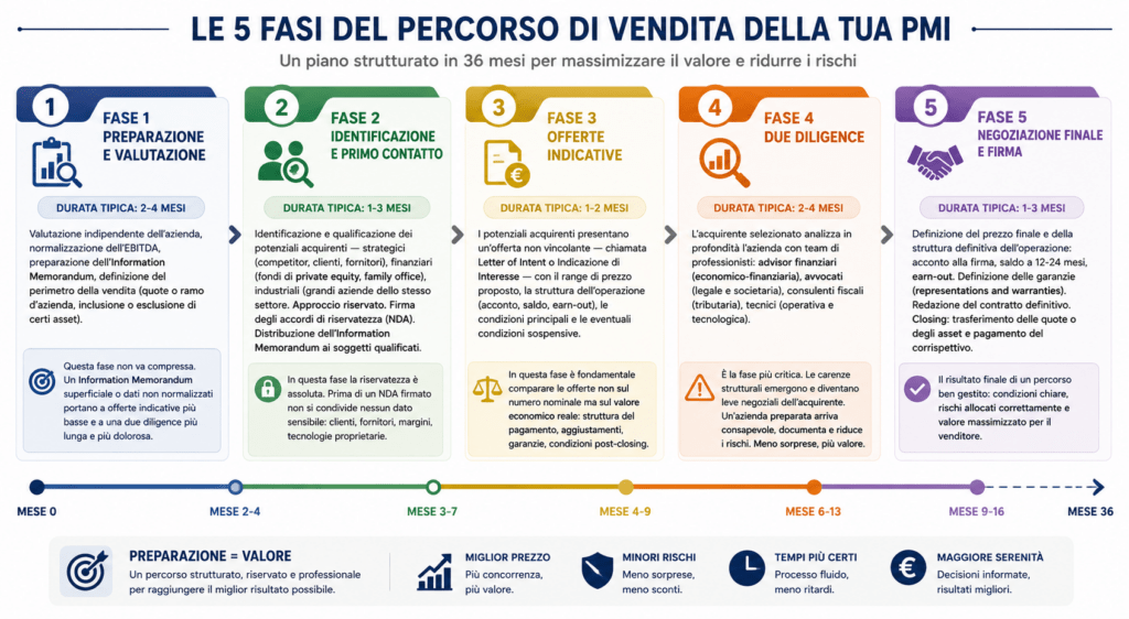 piano cinque fasi preparazione vendita impresa PMI italiana timeline 36 mesi