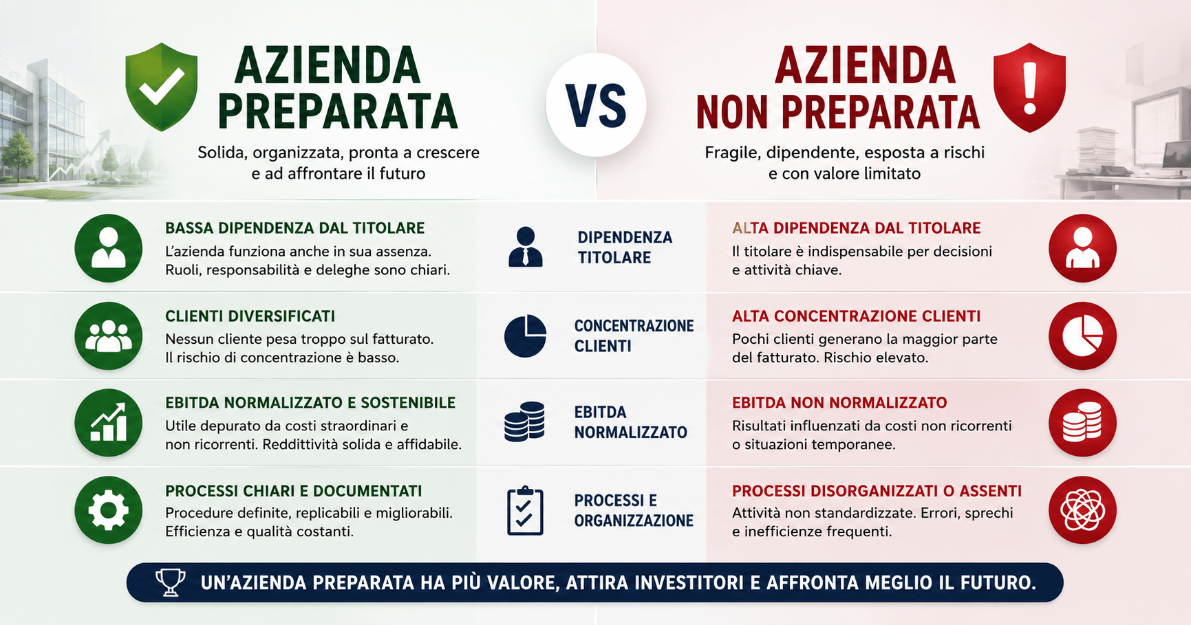 schema confronto azienda PMI preparata vendita rispetto a non preparata