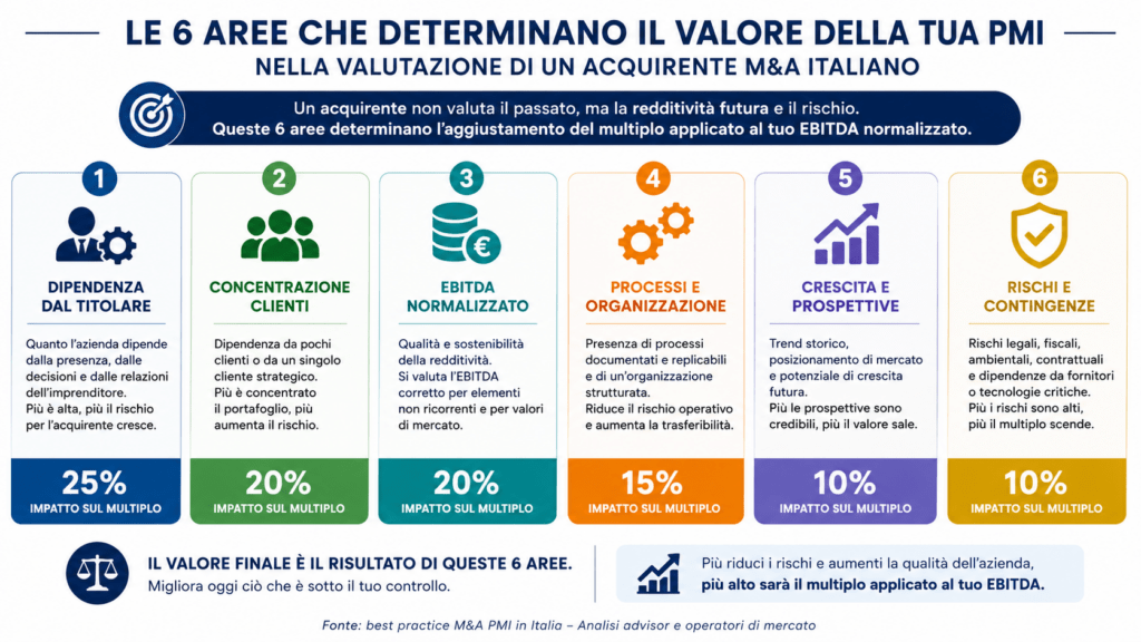 sei aree di valutazione azienda PMI per acquirente M&A italiano