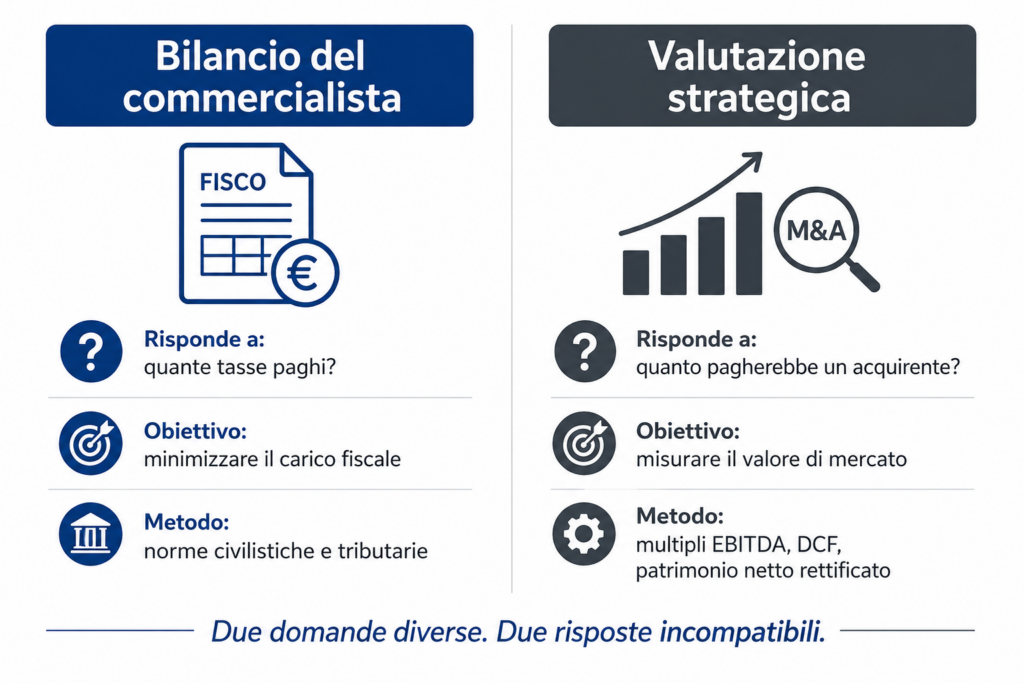 confronto bilancio fiscale commercialista e valutazione strategica PMI cessione azienda